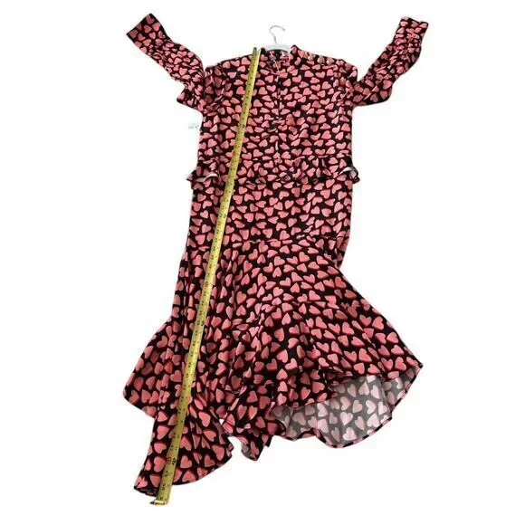Rebecca Vallance Hotel Beau Frill Midi Dress Heart Print Long Sleeve Pink Size 4